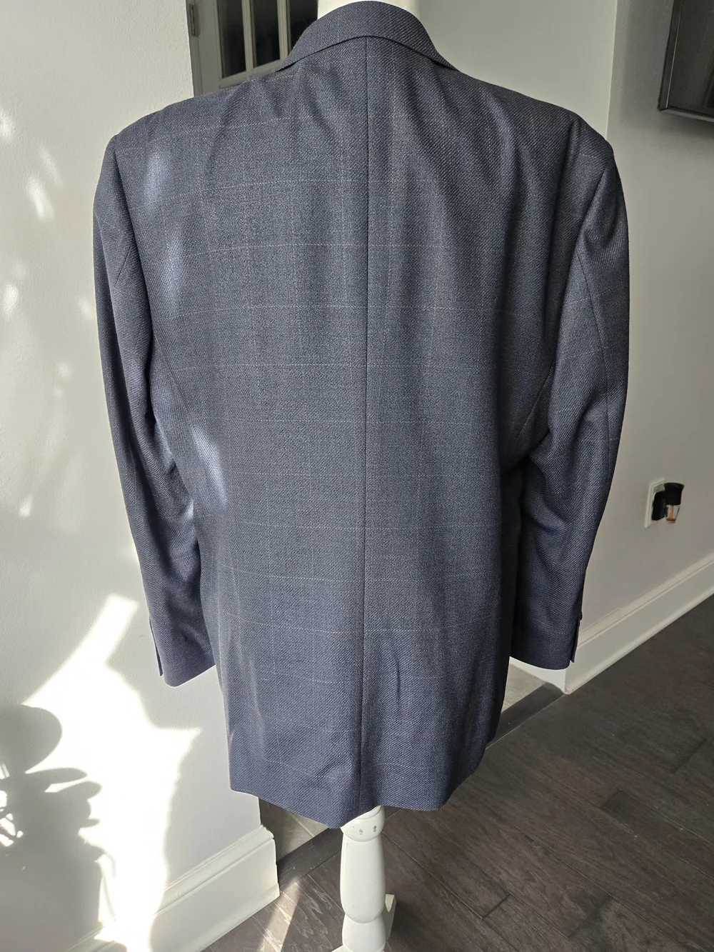 Jones New York 42S Blazer Sport Coat Silk Wool Blue Grey Orange Windowpane Plaid